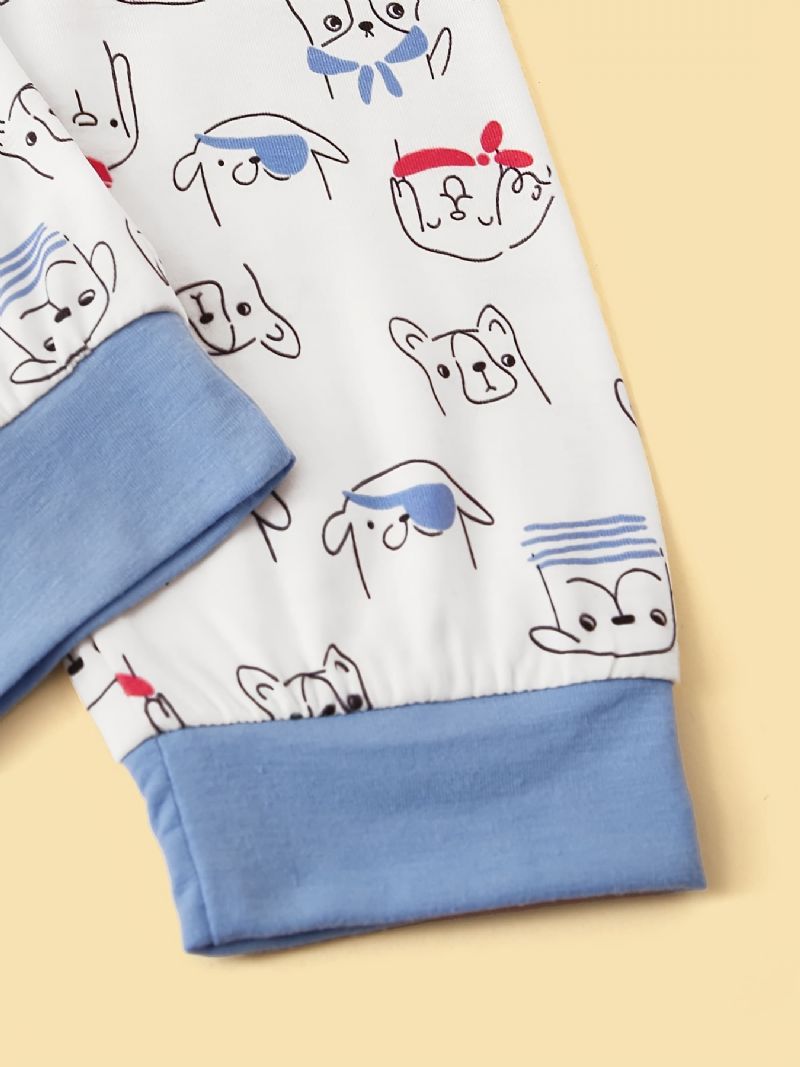Drenge Lounge Wear Homewear Langærmet Top & Matchende Bukser Sæt Med Tegneseriedyrsprint