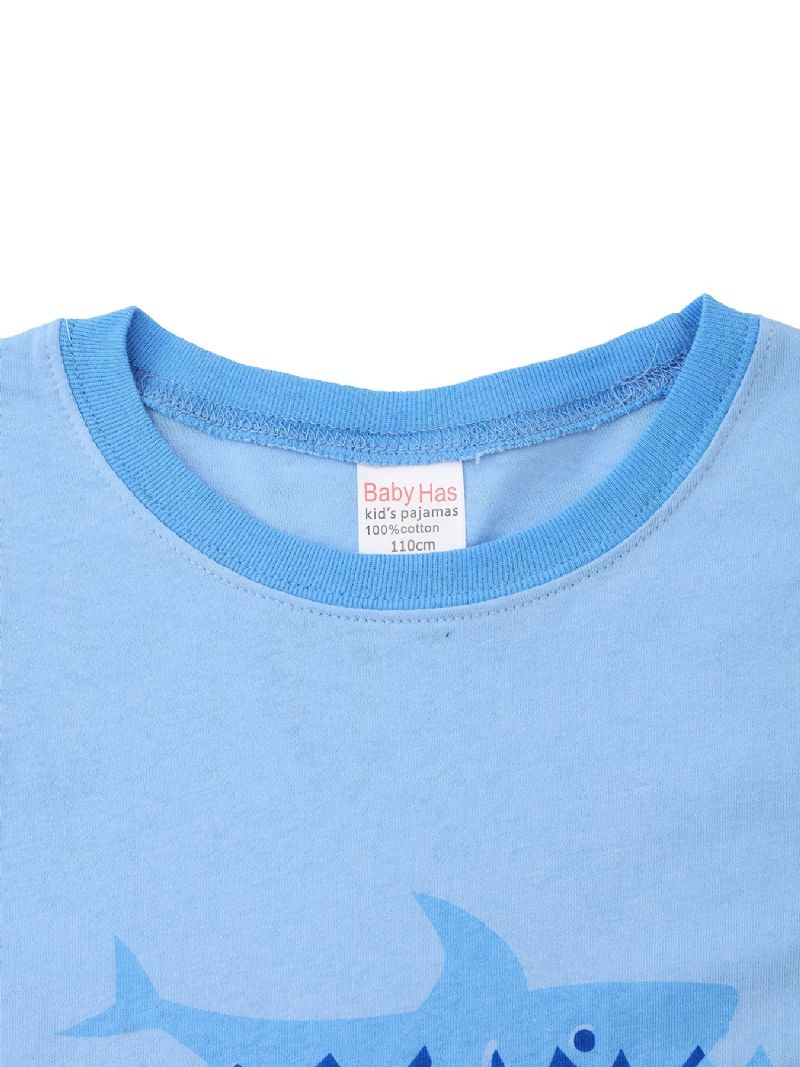 Drenge Lounge Wear Homewear Langærmet Top Og Matchende Bukser Sæt Med Tegneserie Haj Print Børnetøj