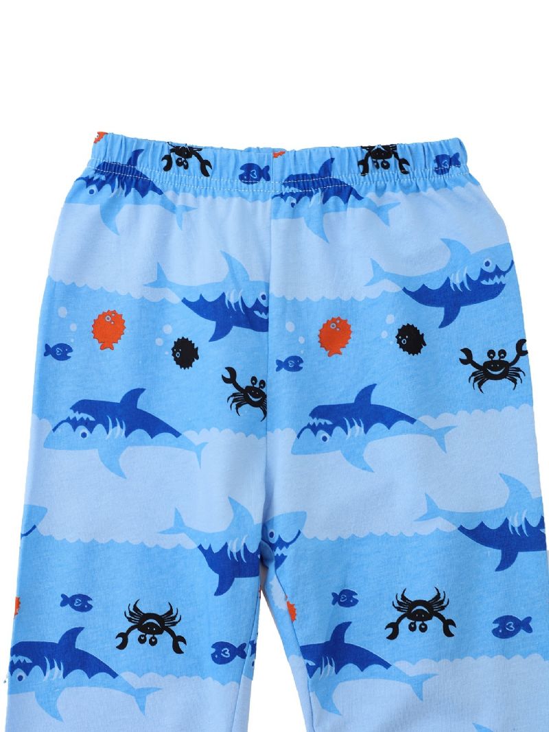 Drenge Lounge Wear Homewear Langærmet Top Og Matchende Bukser Sæt Med Tegneserie Haj Print Børnetøj