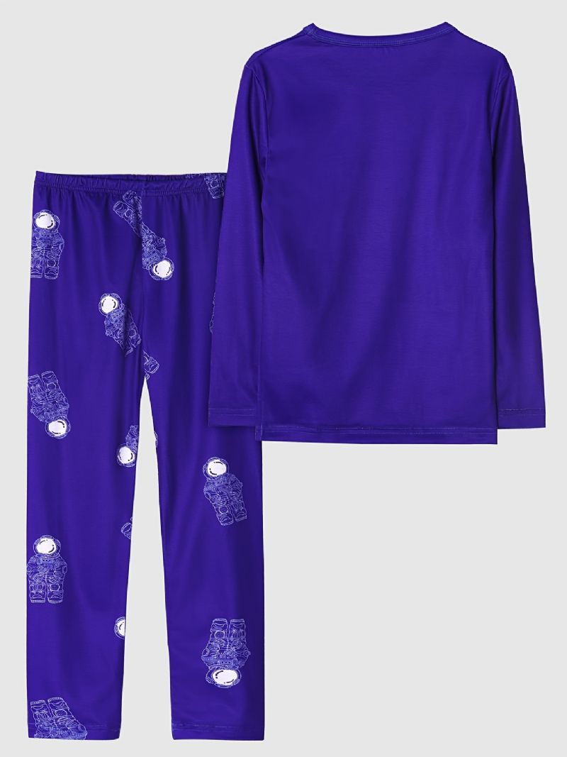 Drenge Pyjamas Astronaut Print Rundhalset Langærmet Top & Bukser Sæt