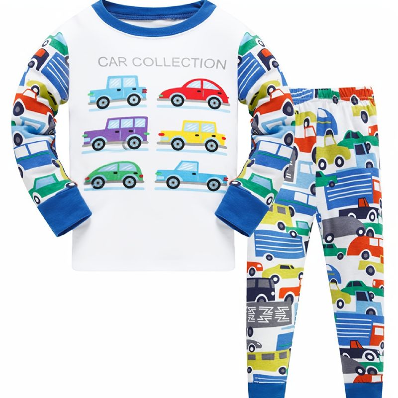 Drenge Pyjamas Familieoutfit Biler Print Rundhalset Langærmet Top & Buksesæt Børnetøj