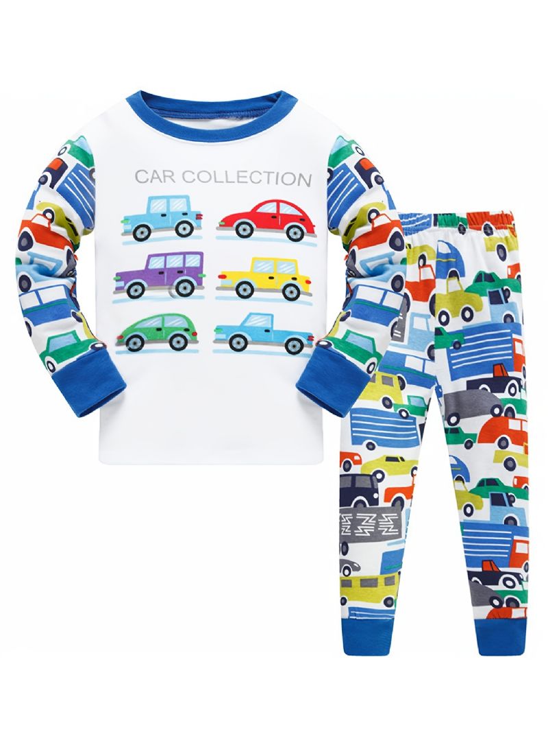 Drenge Pyjamas Familieoutfit Biler Print Rundhalset Langærmet Top & Buksesæt Børnetøj