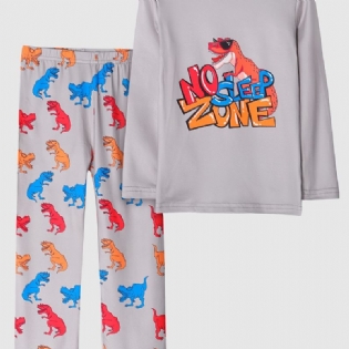 Drenge Pyjamas Familieoutfit Dinosaur Print Rundhalset Langærmet Top & Buksesæt Børnetøj