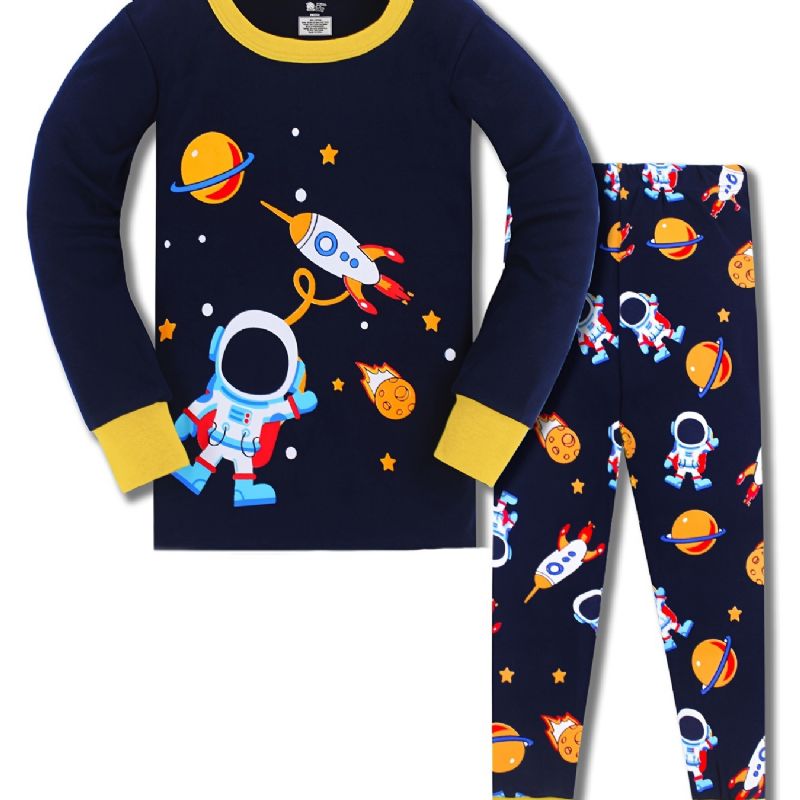 Drenge Pyjamas Familieoutfit Space Print Rundhalset Langærmet Top Og Buksesæt Børnetøj