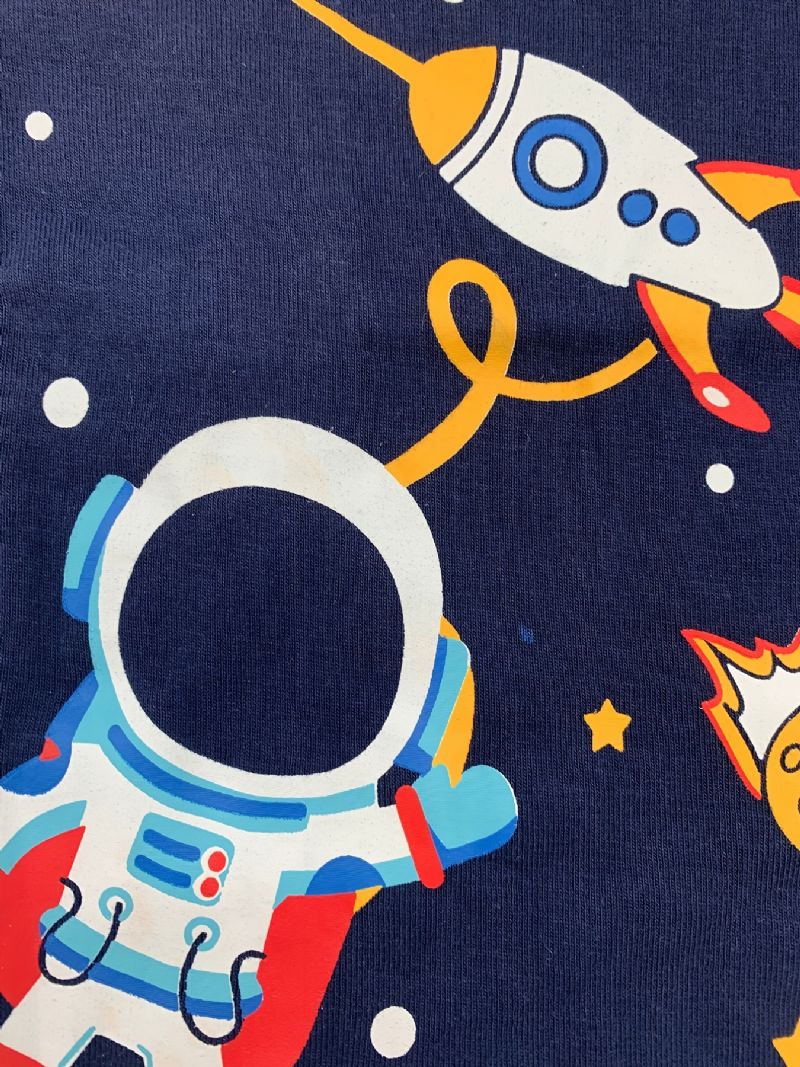 Drenge Pyjamas Familieoutfit Space Print Rundhalset Langærmet Top Og Buksesæt Børnetøj