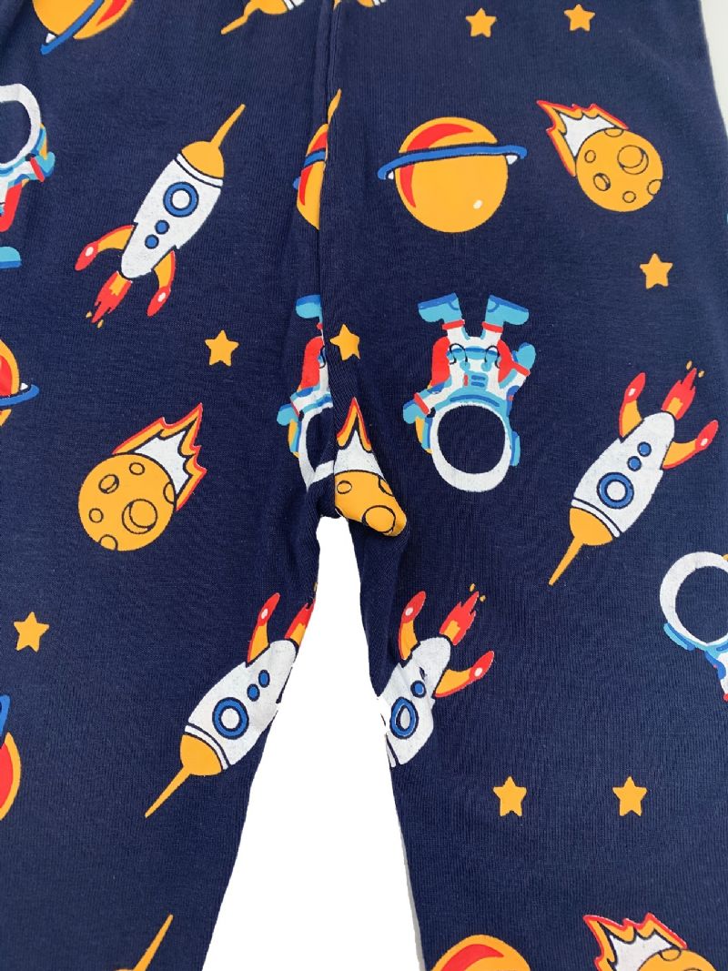 Drenge Pyjamas Familieoutfit Space Print Rundhalset Langærmet Top Og Buksesæt Børnetøj