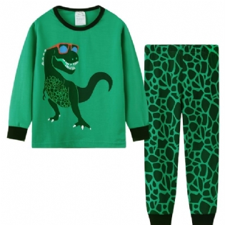 Drenge Pyjamas Sæt Langærmet+matchende Bukser Med Tegneserie Dinosaur Print Til Efterår Og Vinter Nyhed