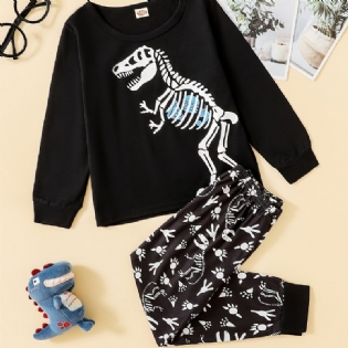 Drenge Pyjamas Sæt Pullover Sweatshirt & Matchende Bukser Sæt Med Dinosaur Print