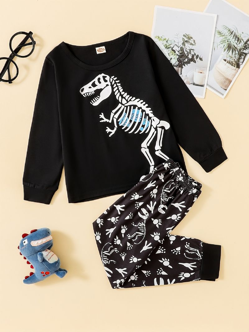 Drenge Pyjamas Sæt Pullover Sweatshirt & Matchende Bukser Sæt Med Dinosaur Print
