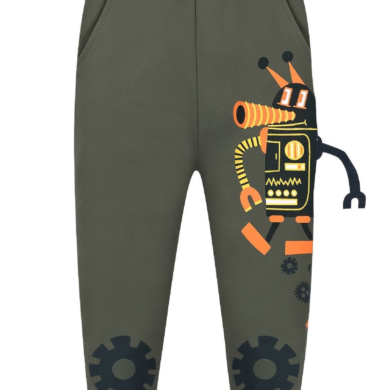 Drenge Robot Print Joggingbukser Med Lomme Termisk Fortykket Casual Sportsbukser Til Vinter