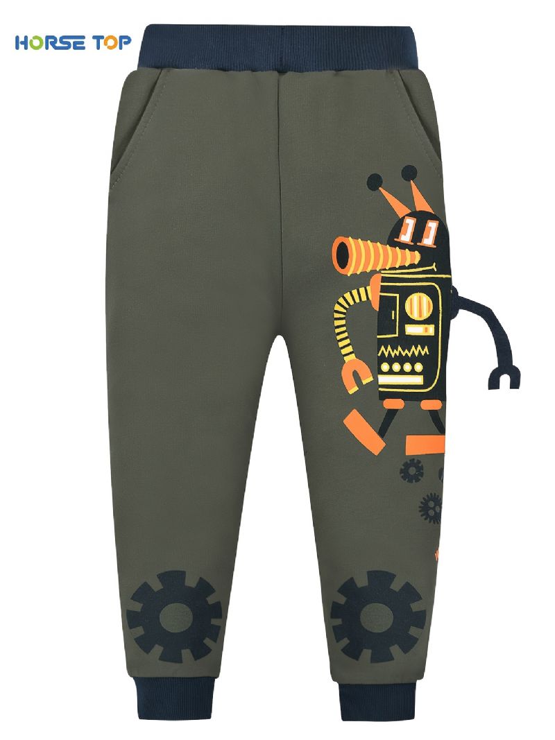 Drenge Robot Print Joggingbukser Med Lomme Termisk Fortykket Casual Sportsbukser Til Vinter