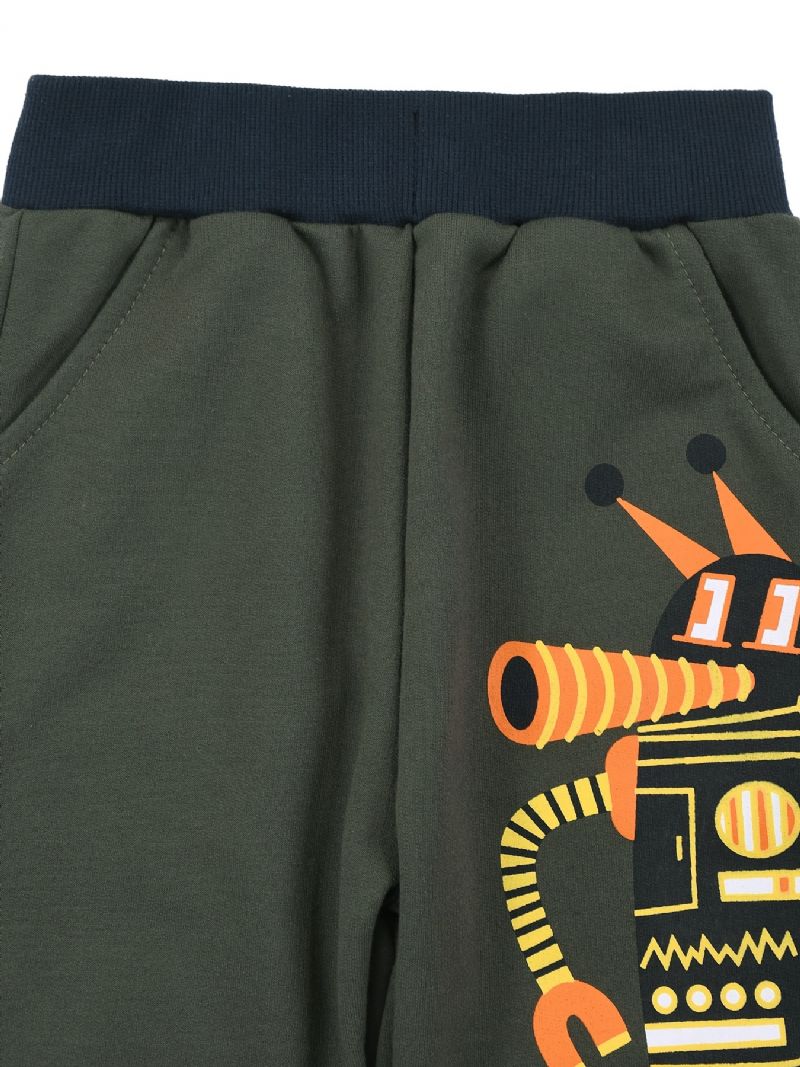Drenge Robot Print Joggingbukser Med Lomme Termisk Fortykket Casual Sportsbukser Til Vinter