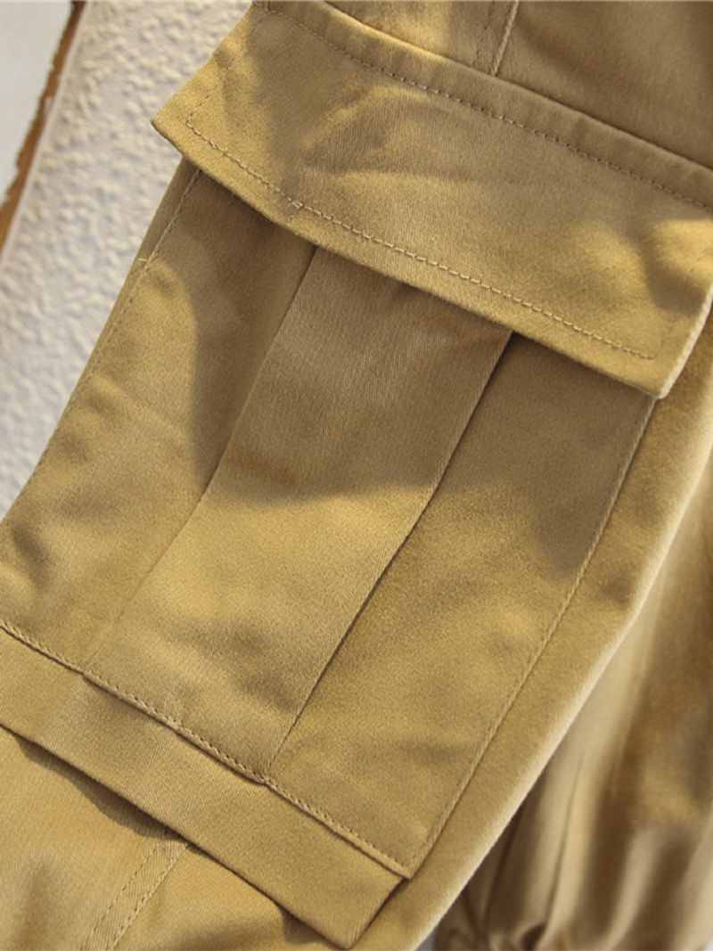 Drenge Solid Color Large Pocket Cargo Bukser
