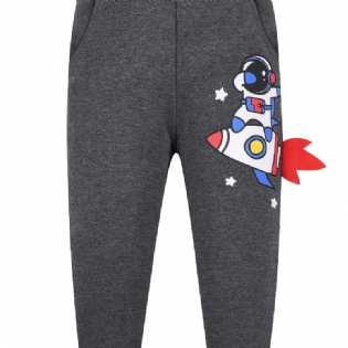 Drenge Space Astronaut Print Joggingbukser Med Termisk Fortykket Lomme Afslappet Søde Bukser Til Vinter 2-7 År Gammel