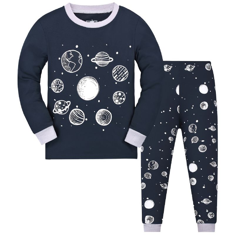 Drenge Space Print Pyjamas Sæt Langærmede Bukser Sæt