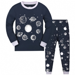 Drenge Space Print Pyjamas Sæt Langærmede Bukser Sæt