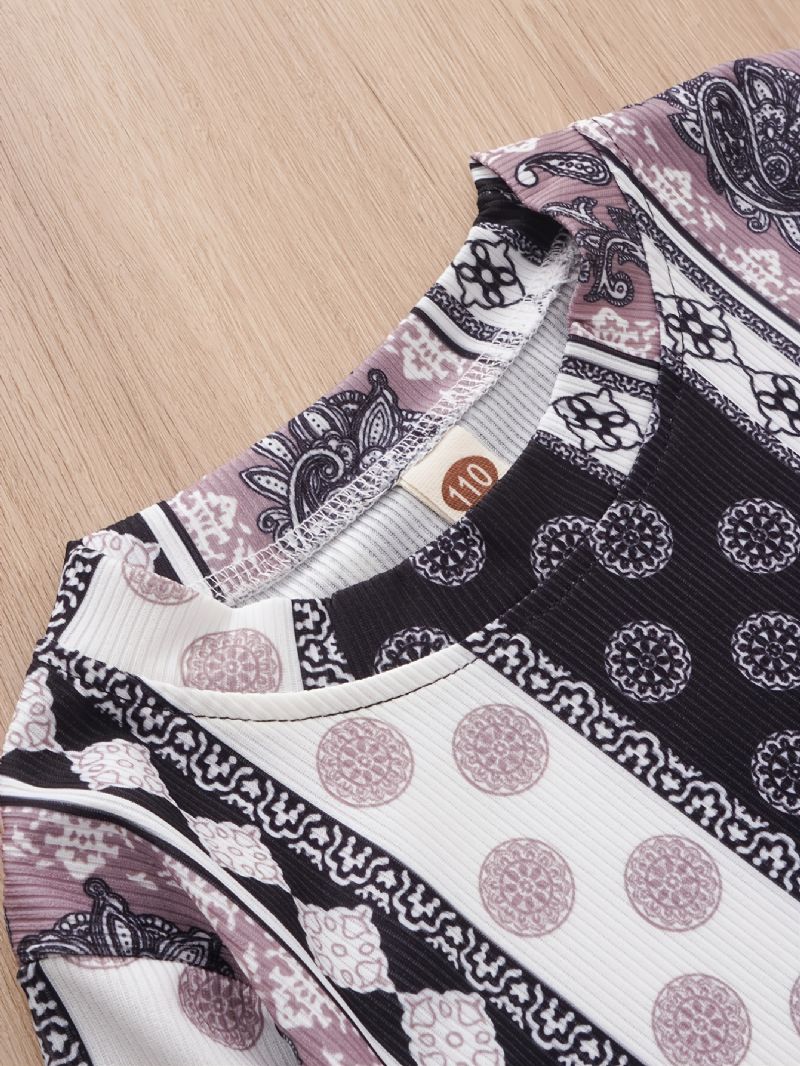 Pigeoutfit Geometrisk Print Med Lange Ærmer Og Bukser Afslappet To Stykker
