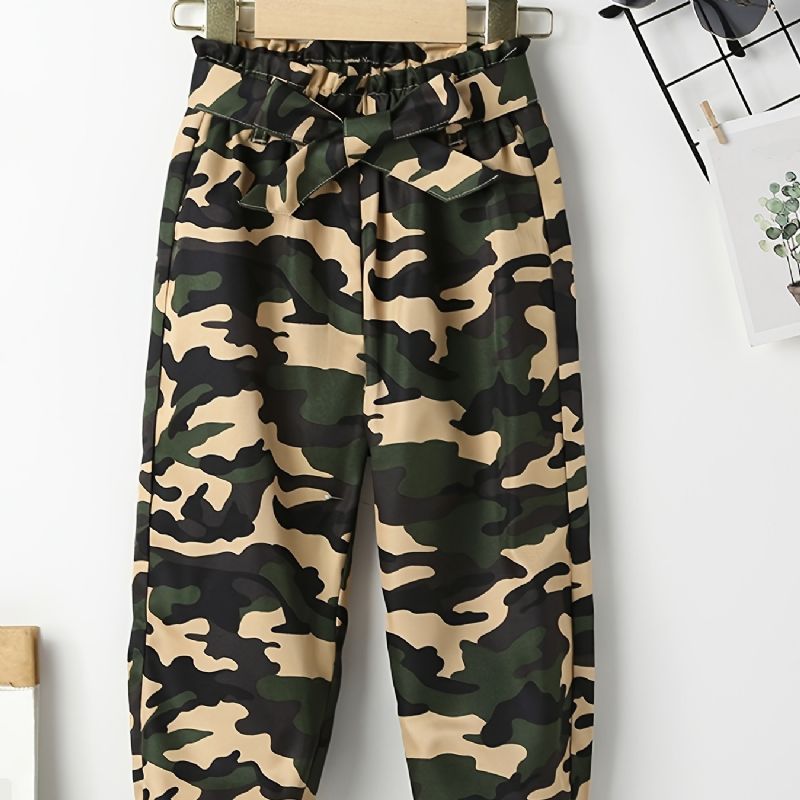 Piger Camo Print Tilspidsede Bukser Med Bælte Til Efterår Og Vinter Ny