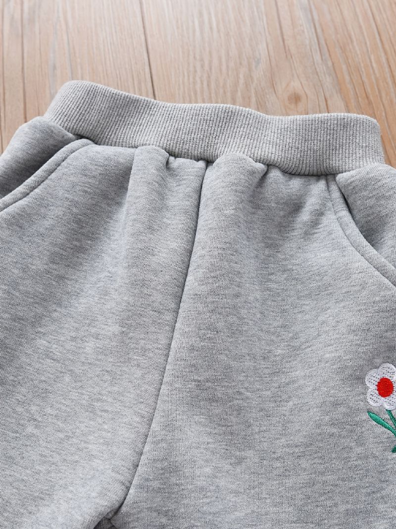 Piger Casual Blomsterbroderi Elastisk Talje Sport Joggerbukser Tøj