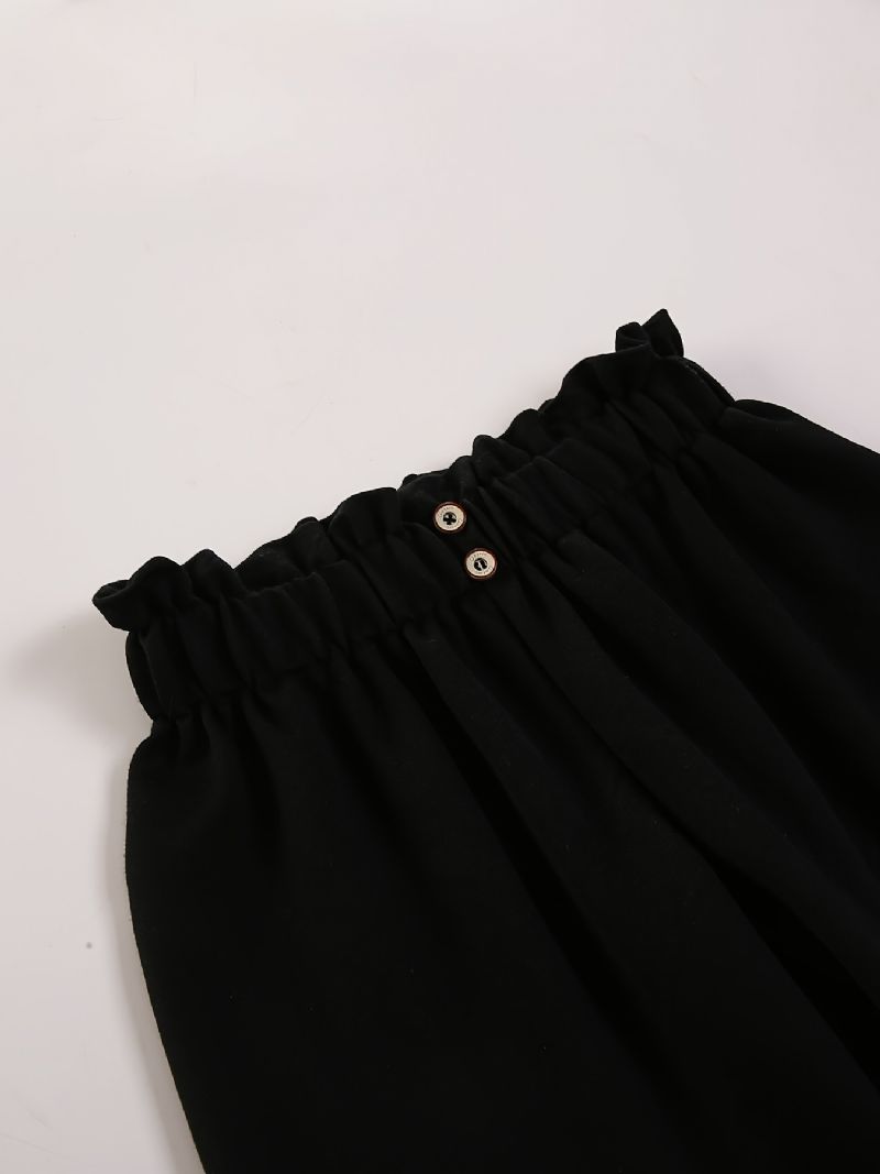 Piger Casual Solid Black Bloomers Bukser Med Strækbar Talje Til Udendørs
