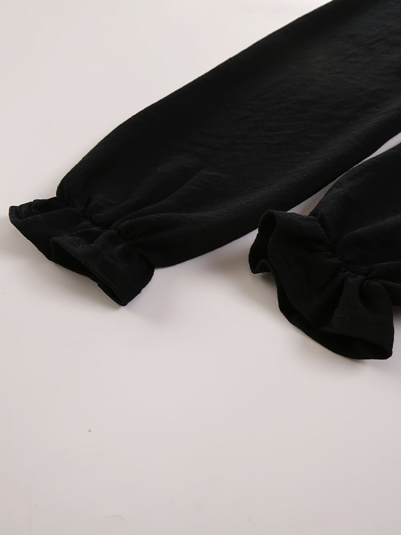 Piger Casual Solid Black Bloomers Bukser Med Strækbar Talje Til Udendørs