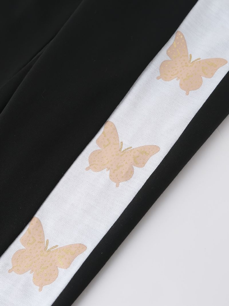 Piger Colorblock Butterfly Pattern Casual Bukser Med Elastisk Linning Børnetøj
