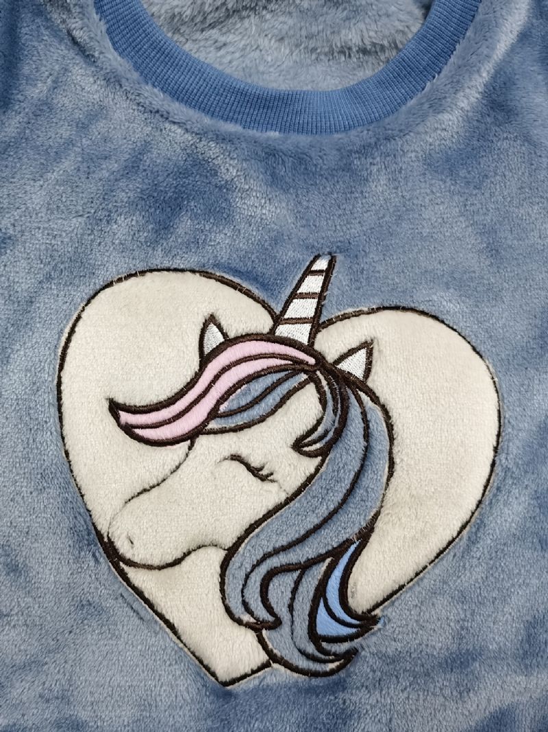 Piger Fleece Unicorn Pullover Top + Bukser Sæt Børnetøj