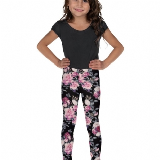 Piger High Stretch Bløde Leggings Blomster Print Bukser Børnetøj