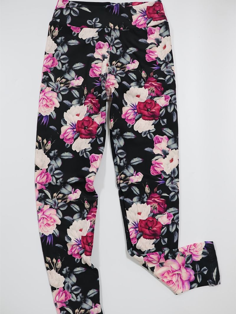 Piger High Stretch Bløde Leggings Blomster Print Bukser Børnetøj