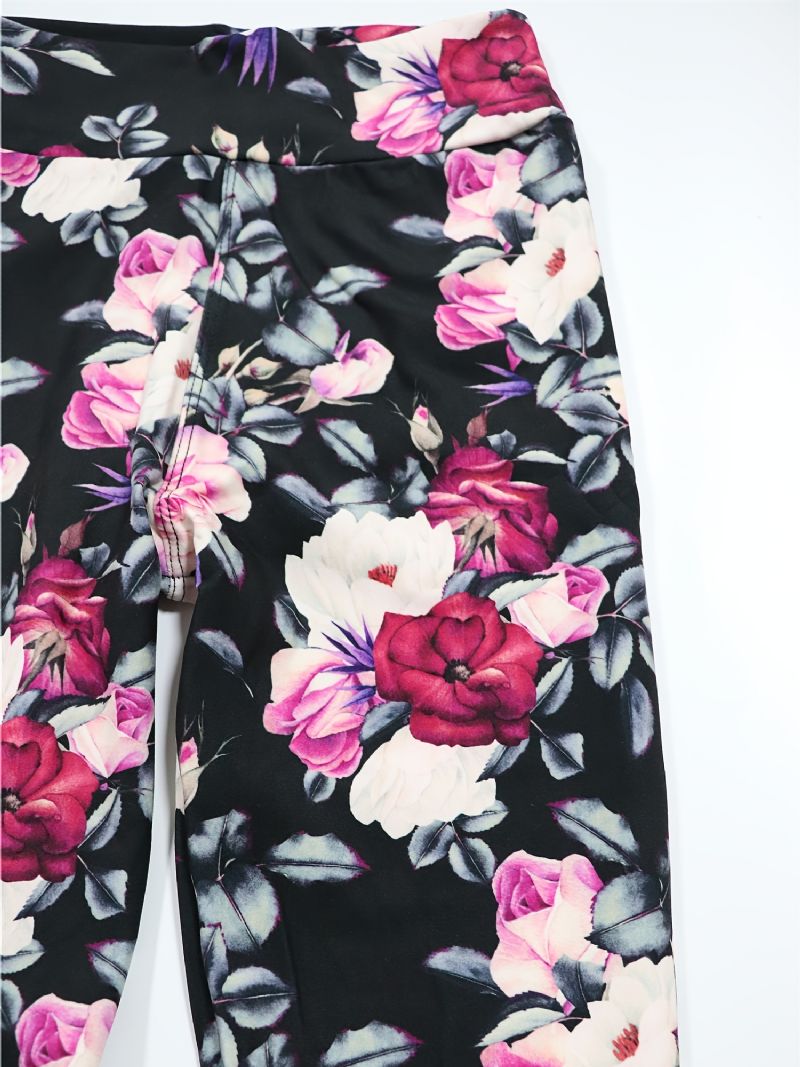 Piger High Stretch Bløde Leggings Blomster Print Bukser Børnetøj