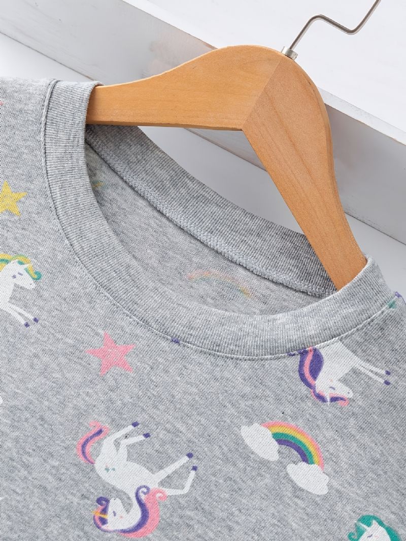 Piger Lounge Wear Homewear Langærmet Top & Matchende Bukser Sæt Med Regnbue Enhjørning Print