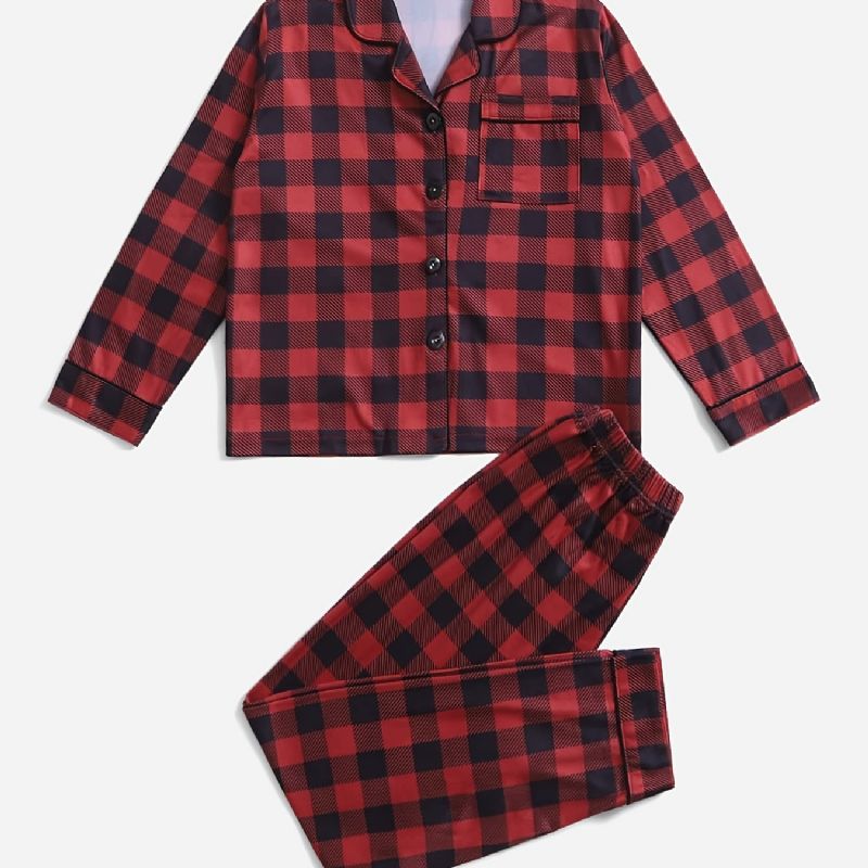 Piger Lounge Wear Homewear Plaid Langærmet Top & Matchende Bukser Sæt Jul