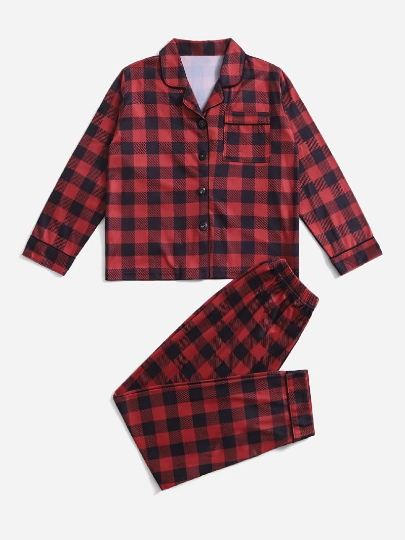 Piger Lounge Wear Homewear Plaid Langærmet Top & Matchende Bukser Sæt Jul