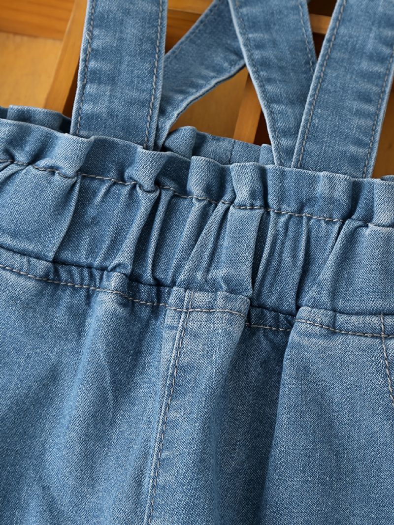 Piger Vintage Søde Afslappede Denim Hagesmækbukser Til Dagligdagen Royal Blue