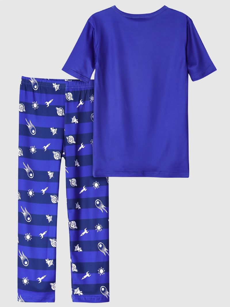 Pyjamas Til Børn Drenge Blå Astronaut Print Rundhalset Kortærmet Top & Bukser Børnetøj Sæt