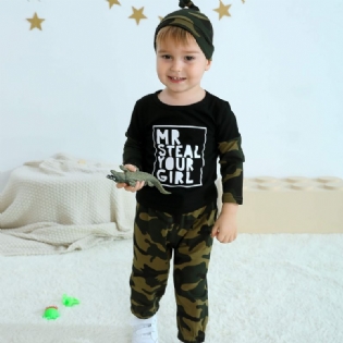 Småbørn Baby Drenge Outfits Langærmede Rundhals Camo Alfabet Print Skjorte & Jogger Bukser Med Snøre