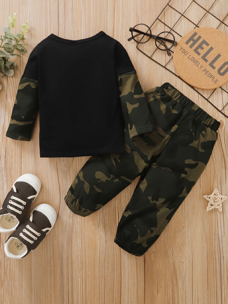 Småbørn Baby Drenge Outfits Langærmede Rundhals Camo Alfabet Print Skjorte & Jogger Bukser Med Snøre