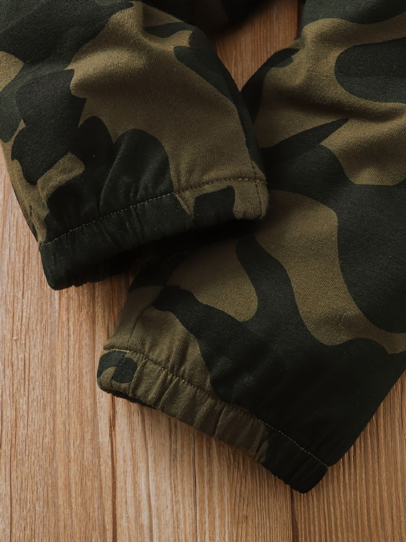 Småbørn Baby Drenge Outfits Langærmede Rundhals Camo Alfabet Print Skjorte & Jogger Bukser Med Snøre