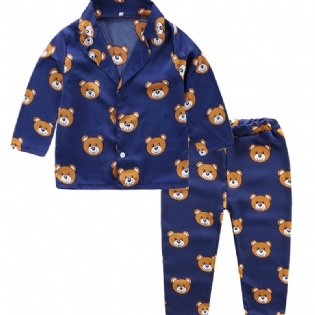 Småbørn Baby Pyjamas Familietøj Bear Print Langærmet Top & Bukser Sæt Til Drenge Piger Børnetøj
