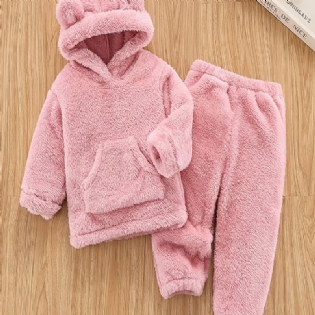 Småbørn Babypiger Varm Fleece Hættetrøje & Bukser Sæt Børnetøj