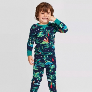 Toddler Baby Pyjamas Familie Outfit Dinosaur Print Rund Hals Langærmet Top & Bukser Til Drenge Piger