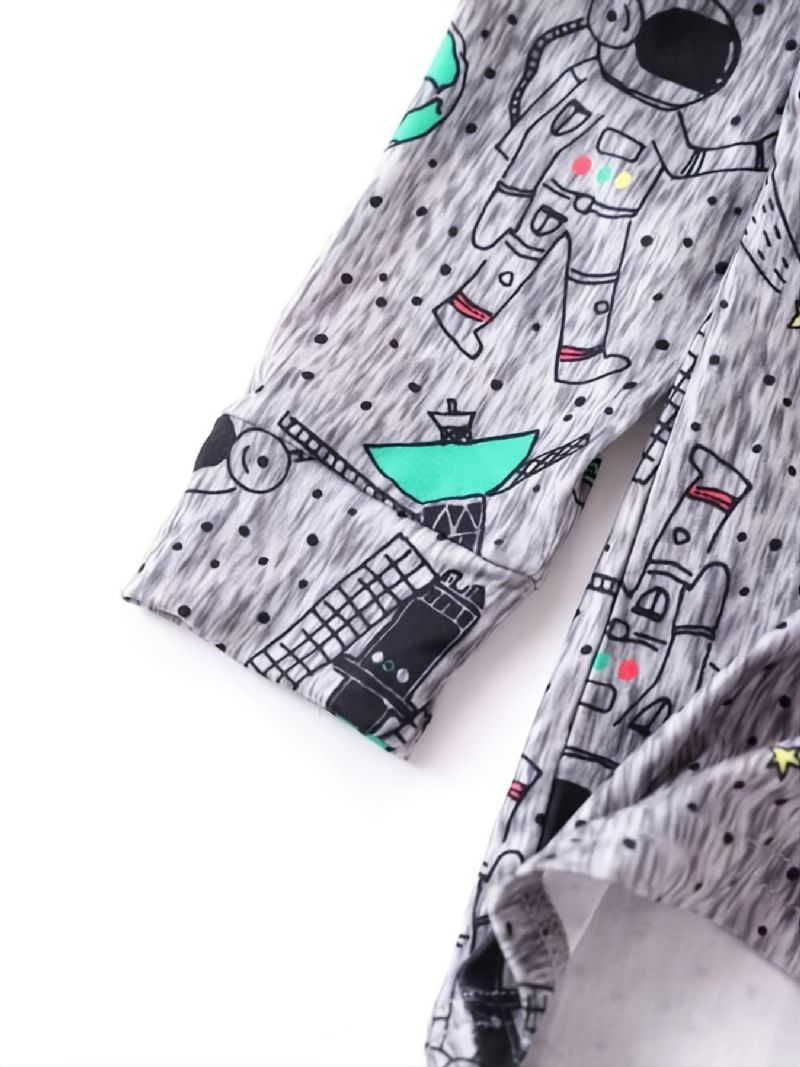 Toddler Drenge Cartoon Spaceman Rocket Astronaut Print Langærmet Skjorte Og Bukser