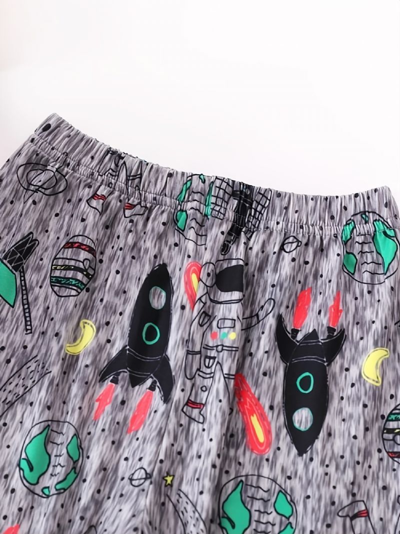 Toddler Drenge Cartoon Spaceman Rocket Astronaut Print Langærmet Skjorte Og Bukser