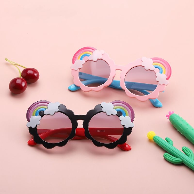 Børns Regnbue Solbriller Med Rund Stel Uv-beskyttelse Solskærmsbriller Til Piger Drenge