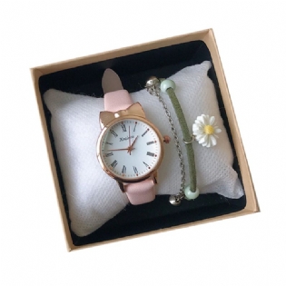 2 Stk Børne Pink Quartz Watch + Daisy Armbånd