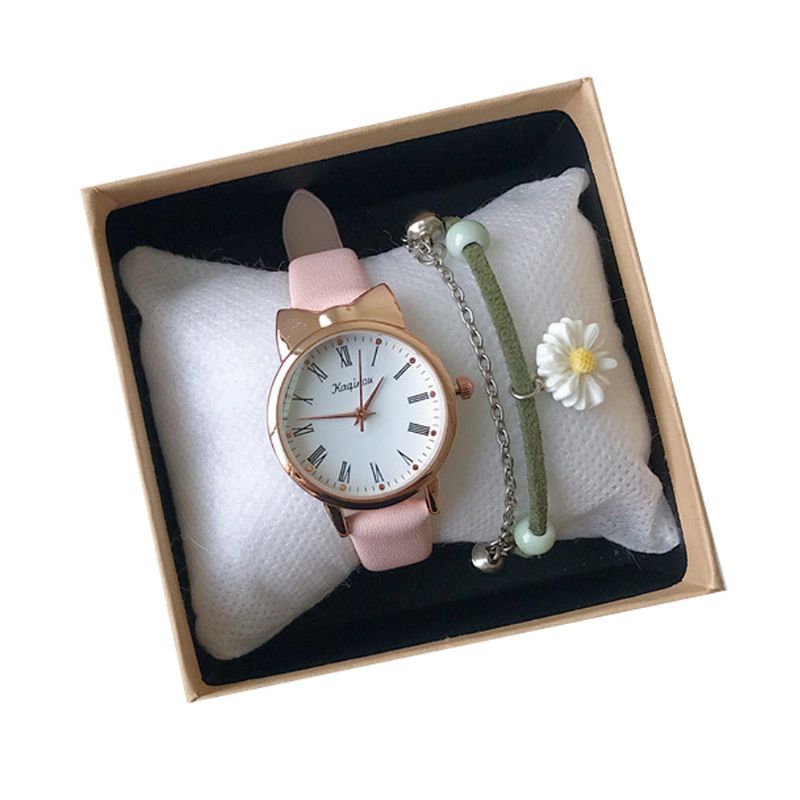 2 Stk Børne Pink Quartz Watch + Daisy Armbånd