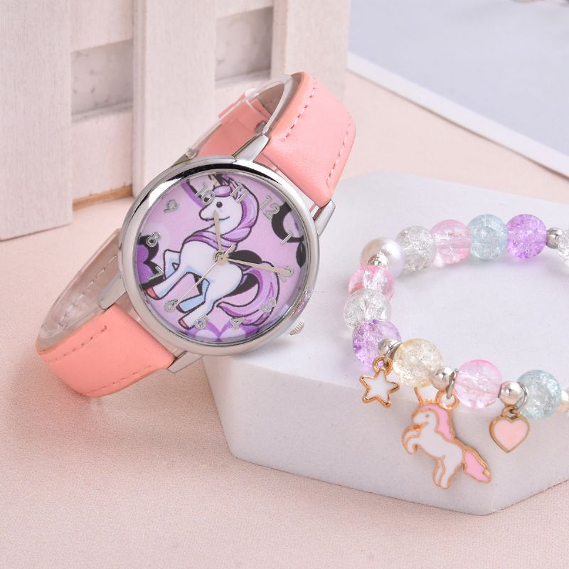 2 Stk Piger Unicorn Student Quartz Ur & Armbånd Sæt Børnegave