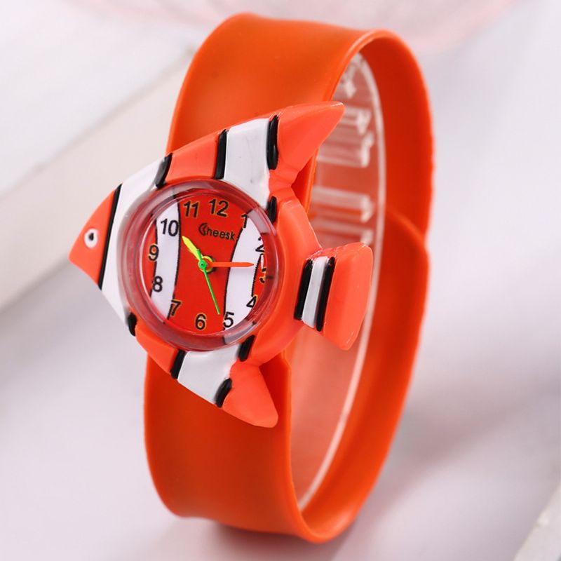 Børn Cute Chic Orange Rund Gummi Quartz Slap Watch