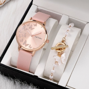 Børnepiger Quartz Watch & Butterfly Pendant Armbånd Børnegave