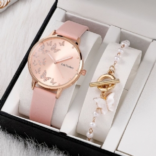 Børnepiger Quartz Watch & Butterfly Pendant Armbånd Børnegave